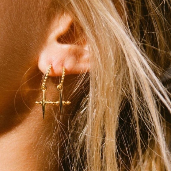 Mini Cross Hoops in Gold - Picture 2 of 3